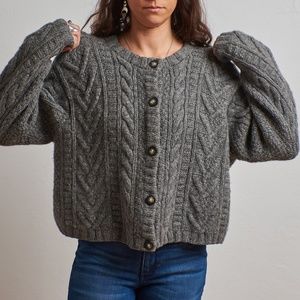 Boxy Cable Knit Button Down Cardigan